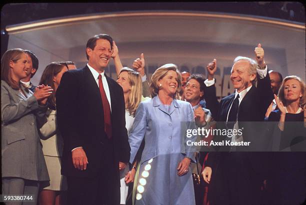 Kristen, Sarah, Al, Karenna and Tipper Gore with Joseph and Hadassah Lieberman.