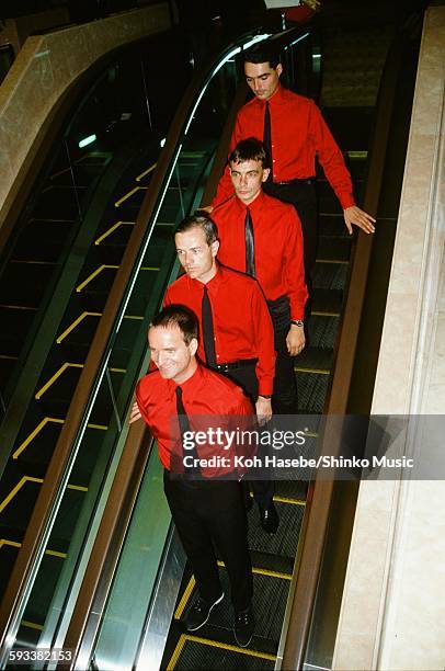 Kraftwerk getting off the elevator in Keio Plaza Hotel, Tokyo, September 1981.