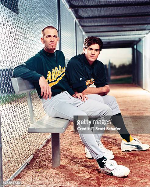 Oakland A's pitchers Tim Hudson and Barry Zito are photographed for ESPN- The Magazine on April 2, 2001 in Los Angeles, California.