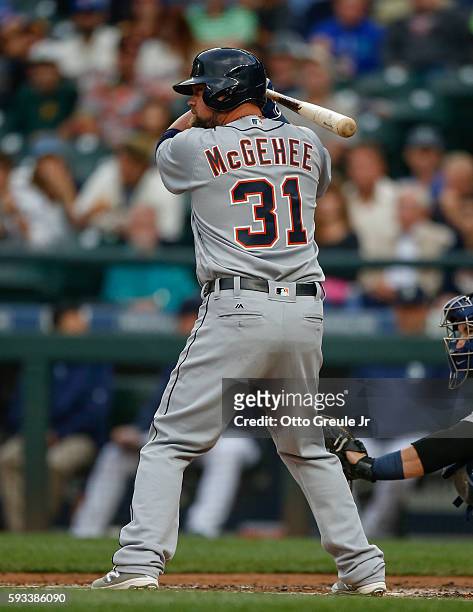 Casey McGehee of the Detroit Tigers bats against the Seattle Mariners at Safeco Field on August 8, 2016 in Seattle, Washington.
