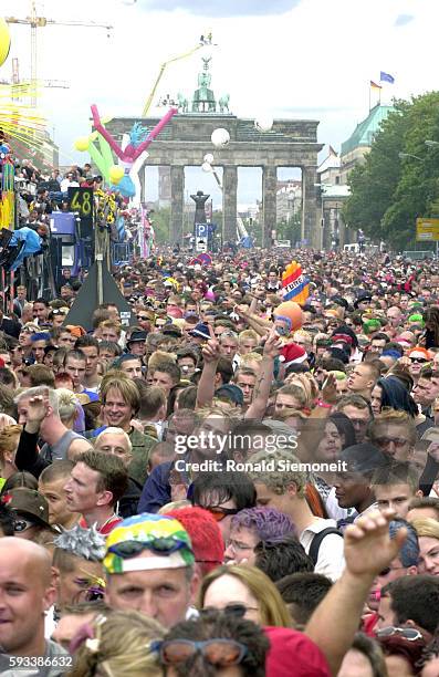 The Love Parade at the Brandenburg Gate, Berlin.