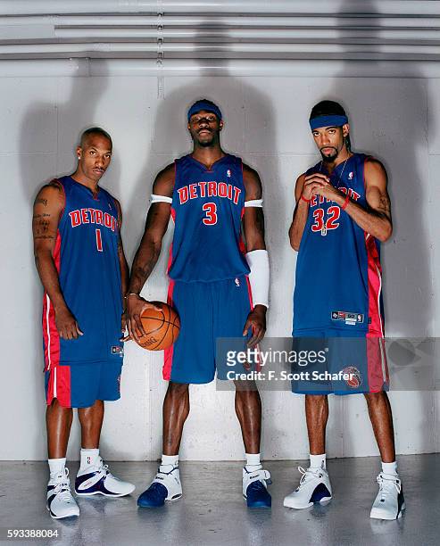 Members of the Detroit Pistons Chauncey Billups, Ben Wallace and Richard Hamilton are photographed for ESPN - The Magazine in 2004.