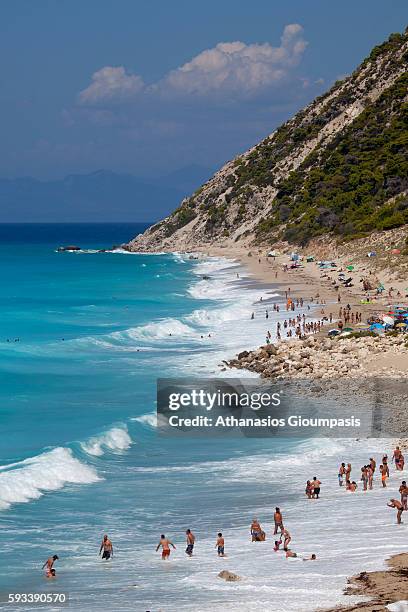 Mylos beach on August 12, 2016 in Lefkada,Greece.