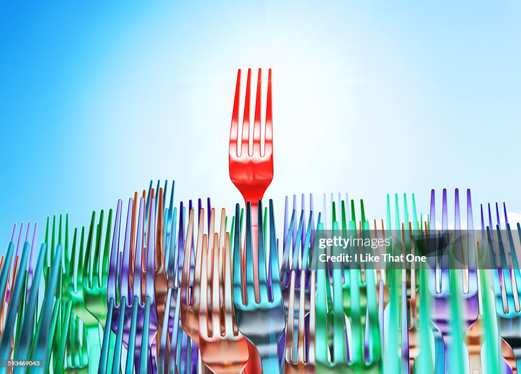 Plastic forks forming a crowd scene