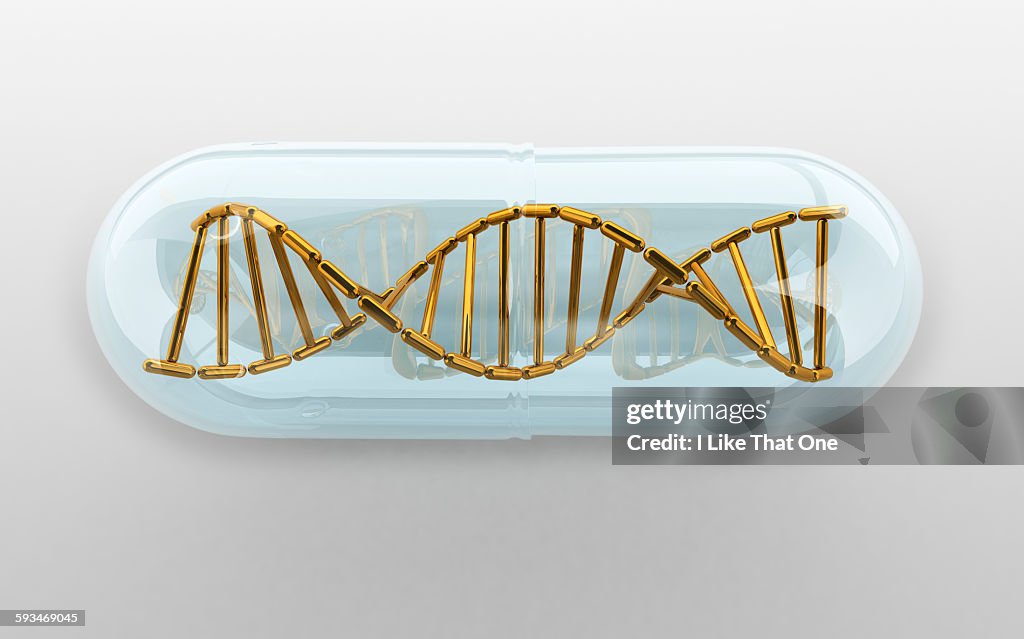 DNA Helix held within a clear medication capsule