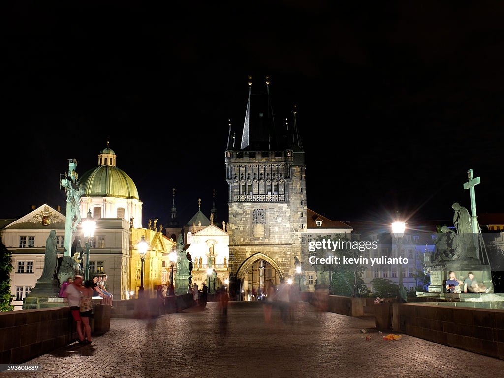 Charles Bridge Old Town Tower at night