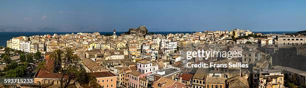 panoramic view of corfu town, greece - corfu town stock pictures, royalty-free photos & images