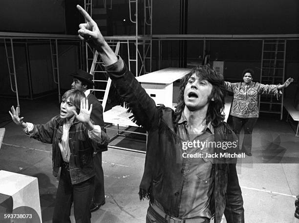 Actors Marta Heflin and Barry Bostwick in a production of the Broadway musical 'Soon' at the Ritz Theatre, New York, New York, January 1971. Visible...