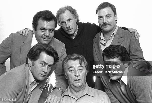 The cast of the film "That Championship Season," Robert Mitchum, Martin Sheen, Bruce Dern, Stacy Keach and Paul Sorvino, photographed December 7,...