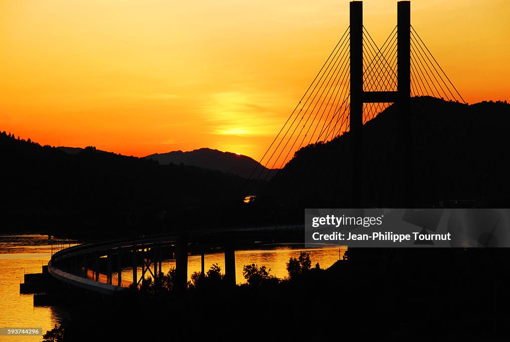 Sunset on Nordhordlands Bridge neat Bergen, western Norway, Scandnavia