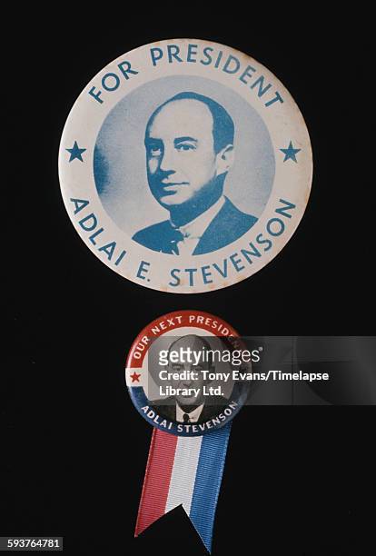 American presidential election badges for Democratic candidate Adlai Stevenson II, circa 1952.