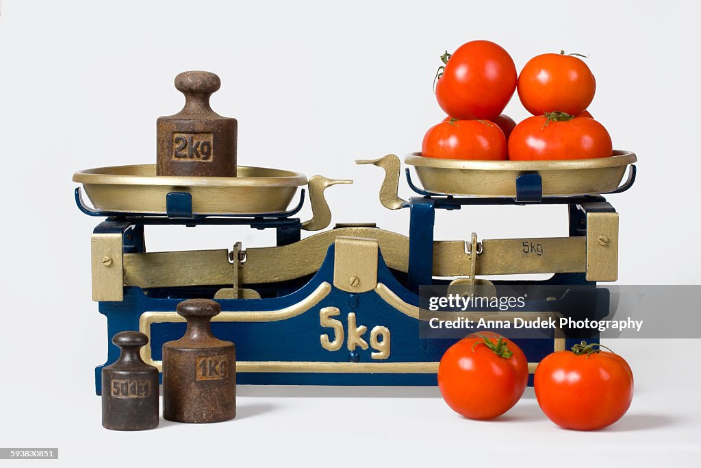 Tomatos on a vintage scale