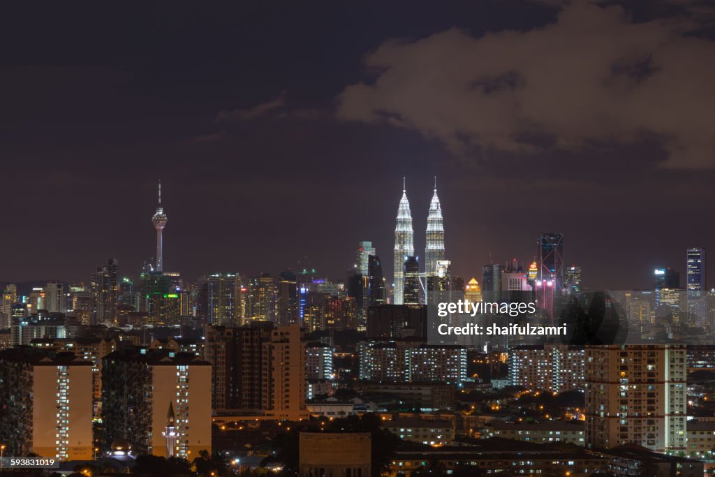 Night view of downtown Kuala Lumpur in Malaysia