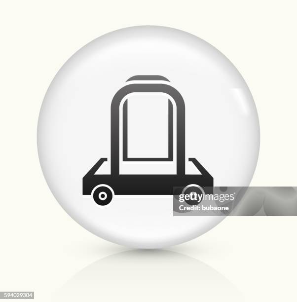 moving carriage icon on white round vector button - horse and cart deliver stock illustrations