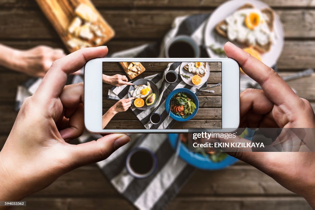 Taking photo of breakfast table