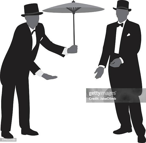 men in tuxedos silhouettes 3 - dinner jacket man stock illustrations