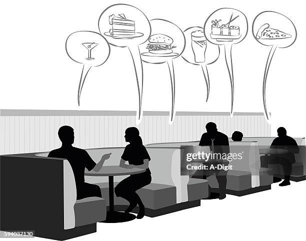 booth food cravings - dining friends stock illustrations