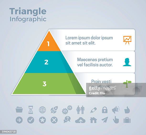 ilustrações, clipart, desenhos animados e ícones de infográfico do triângulo de três opções - empilhando