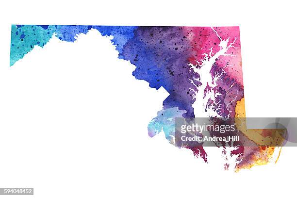 karte von maryland mit aquarell textur - raster illustration - maryland us state stock-grafiken, -clipart, -cartoons und -symbole
