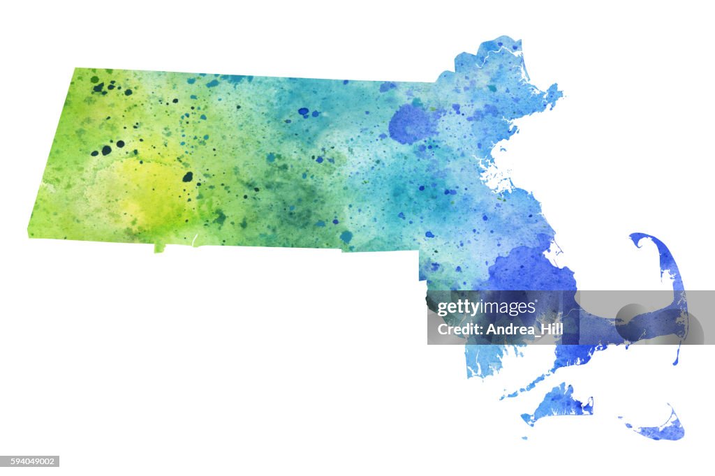 Map of Massachusetts with Watercolor Texture - Raster Illustration