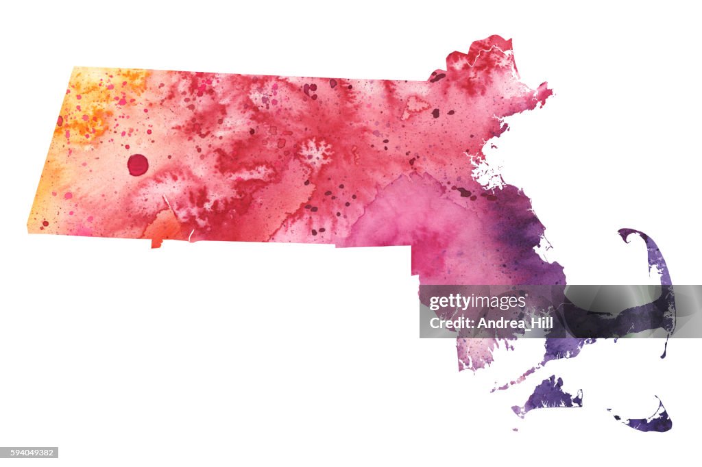 Map of Massachusetts with Watercolor Texture - Raster Illustration