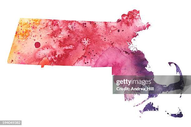 map of massachusetts with watercolor texture - raster illustration - martha's vineyard stock illustrations