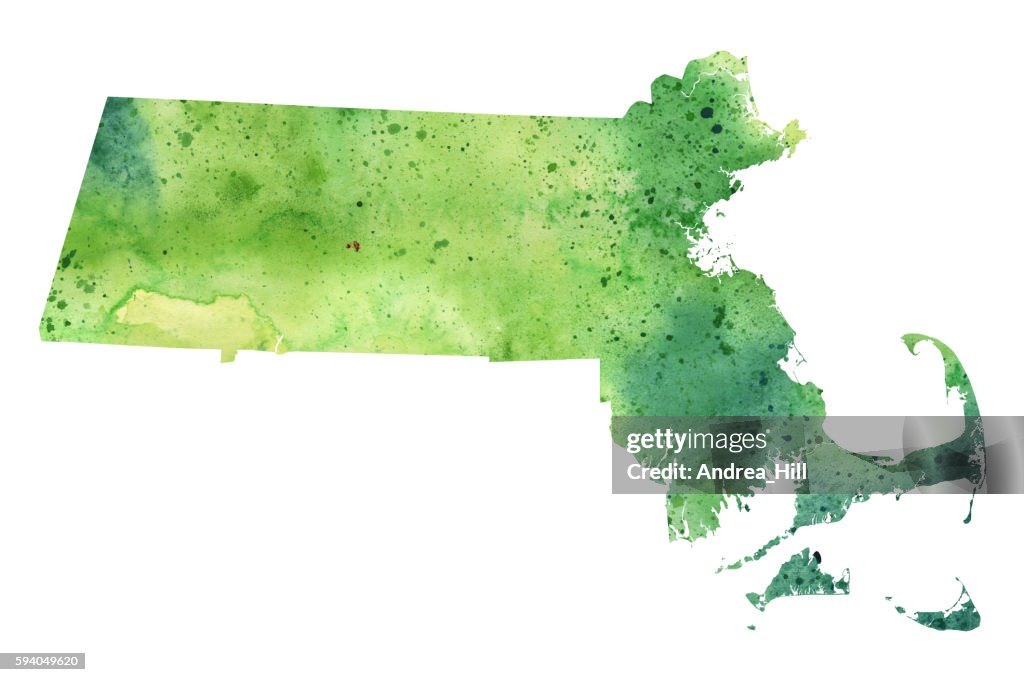 Map of Massachusetts with Watercolor Texture - Raster Illustration