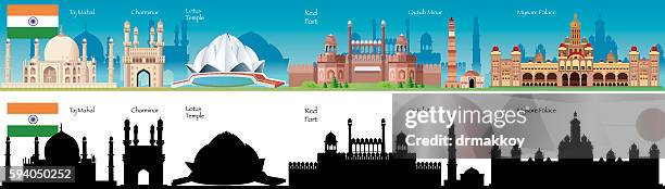 india skyline - red fort stock illustrations