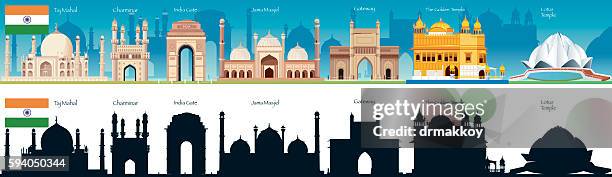 ilustraciones, imágenes clip art, dibujos animados e iconos de stock de horizonte de la india - taj mahal