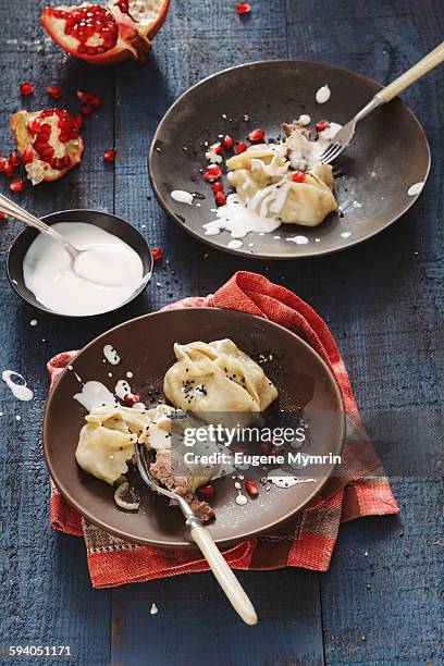 manti dumplings with lamb meat - russia food stock pictures, royalty-free photos & images