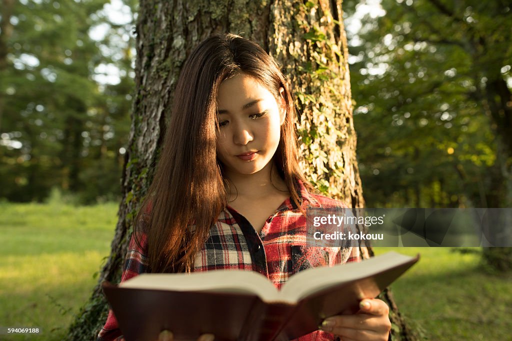 Girl reading a book at afternoon.