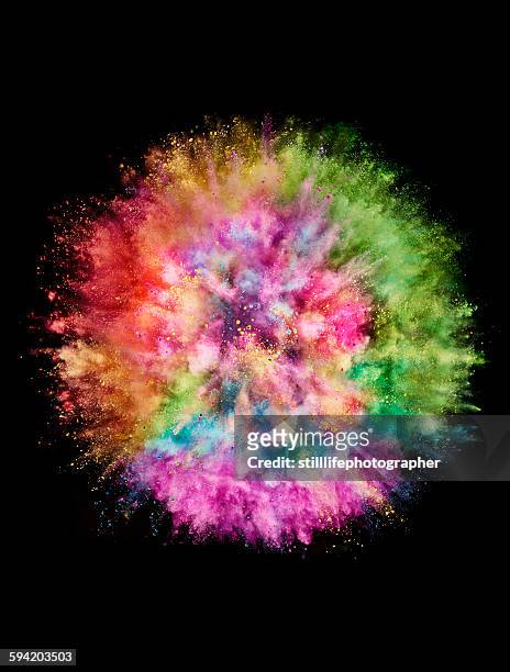 colorful powder explosion - coloured balls stockfoto's en -beelden