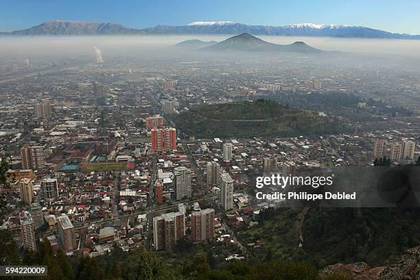 city of santiago from san cristobal hill, chile - san cristóbal hill chile stock pictures, royalty-free photos & images