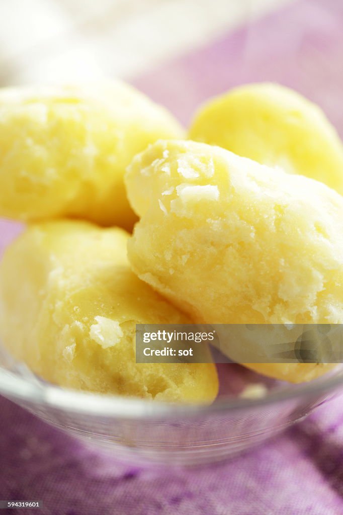 Steamed potatoes on dish,close up