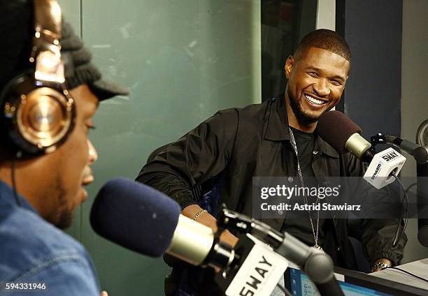 Singer and actor Usher visits 'Sway in the Morning' with Sway Calloway on Eminem's Shade 45 at the SiriusXM Studios on August 22, 2016 in New York...