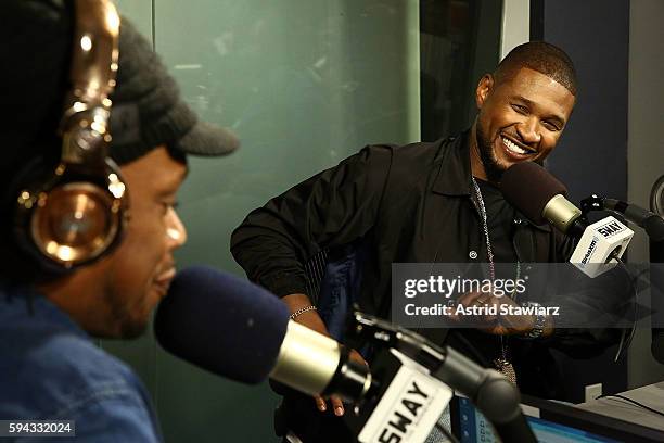 Singer and actor Usher visits 'Sway in the Morning' with Sway Calloway on Eminem's Shade 45 at the SiriusXM Studios on August 22, 2016 in New York...