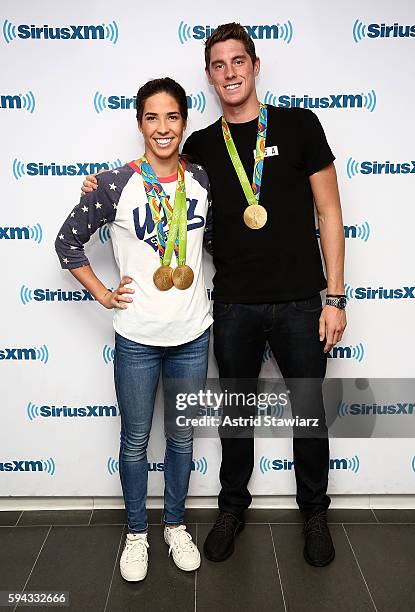 Team USA swimmers Maya DiRado and Conor Dwyer visit the SiriusXM Studios on August 22, 2016 in New York City.