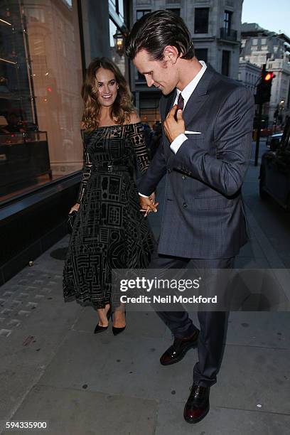 Lily James and Matt Smith arriving at My Burberry Black Launch Party on August 22, 2016 in London, England.