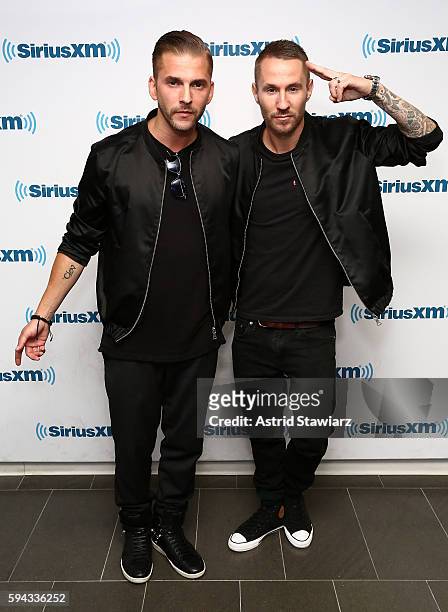 Musicians Christian "Bloodshy" Karlsson and Linus Eklo of Galantis visit the SiriusXM Studios on August 22, 2016 in New York City.