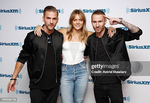 Musicians Christian "Bloodshy" Karlsson, Tove Lo and Linus Eklo of Galantis visit the SiriusXM Studios on August 22, 2016 in New York City.