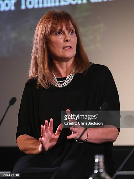 Writer Debbie Horsfield in a question and answer session after a screening of Poldark Series 2 at the BFI on August 22, 2016 in London, England.