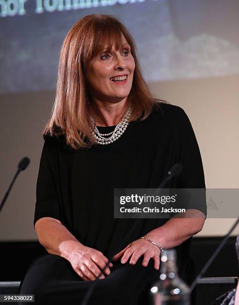 Writer Debbie Horsfield in a question and answer session after a screening of Poldark Series 2 at the BFI on August 22, 2016 in London, England.