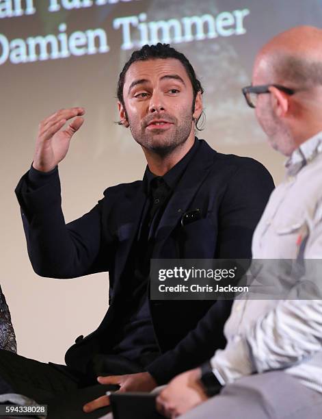 Actor Aidan Turner in a question and answer session after a screening of Poldark Series 2 at the BFI on August 22, 2016 in London, England.