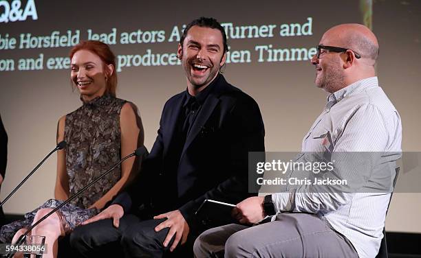 Actor Aidan Turne and actress Eleanor Tomlinson in a question and answer session after a screening of Poldark Series 2 at the BFI on August 22, 2016...