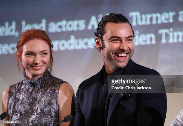 Actor Aidan Turne and actress Eleanor Tomlinson in a question and answer session after a screening of Poldark Series 2 at the BFI on August 22, 2016...