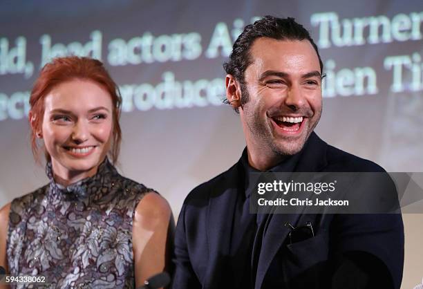 Actor Aidan Turne and actress Eleanor Tomlinson in a question and answer session after a screening of Poldark Series 2 at the BFI on August 22, 2016...