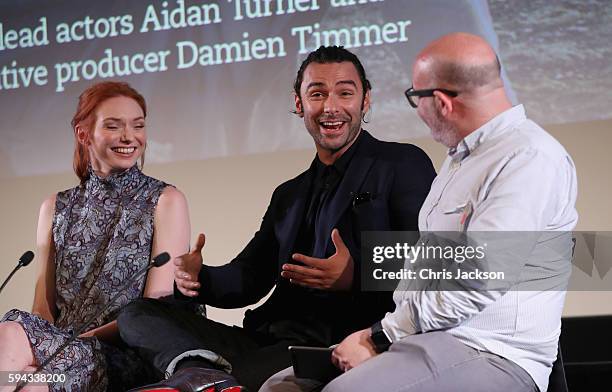 Actor Aidan Turne and actress Eleanor Tomlinson in a question and answer session after a screening of Poldark Series 2 at the BFI on August 22, 2016...