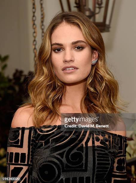 Lily James hosts an event to celebrate the launch of My Burberry Black at Burberry's all day cafe Thomas's on August 22, 2016 in London, England.