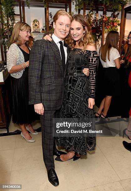 Freddie Fox and Lily James attend an event hosted by Lily James to celebrate the launch of My Burberry Black at Burberry's all day cafe Thomas's on...