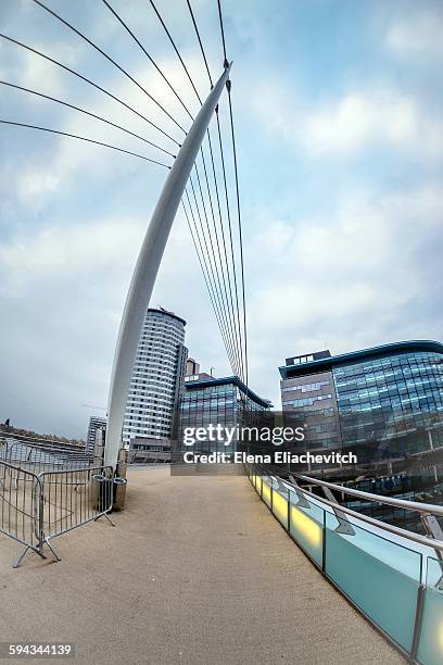 media city footbridge at salford keys - salford keys stock pictures, royalty-free photos & images